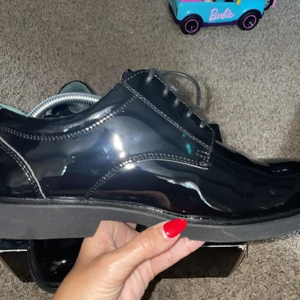 Thorogood Mens Poromeric Oxford Cop Fire Uniform Shoes Black Patent Sz Mens 12 M